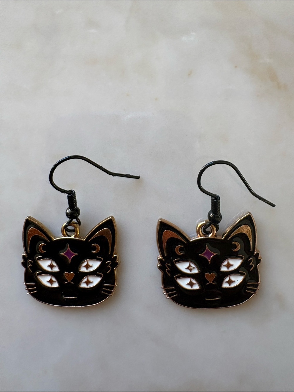 Black Cat Enamel Dangle Earrings - Pets Cat Accessory